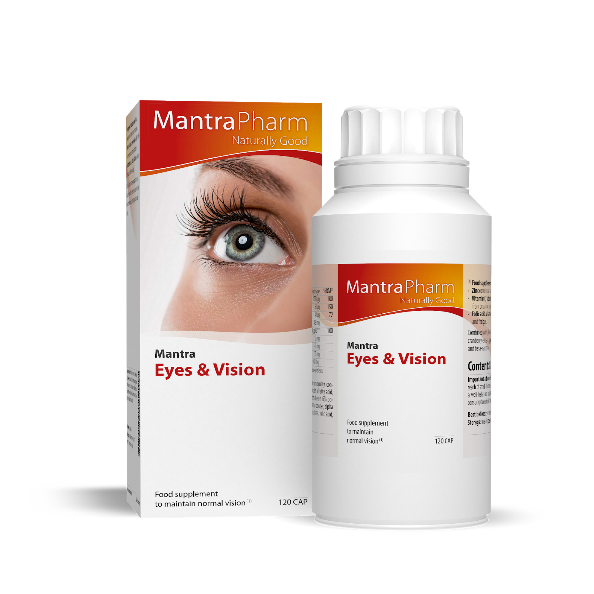 Mantra Eyes & Vision Food supplement to maintain normal vision.  Zinc contributes to the maintenance of normal vision. Vitamin C, vitamin E, copper, selenium and zinc contribute to the protection of cells from oxidative stress. Folic acid, vitamin B6, niacin and vitamin C contribute to the reduction of tiredness and fatigue.