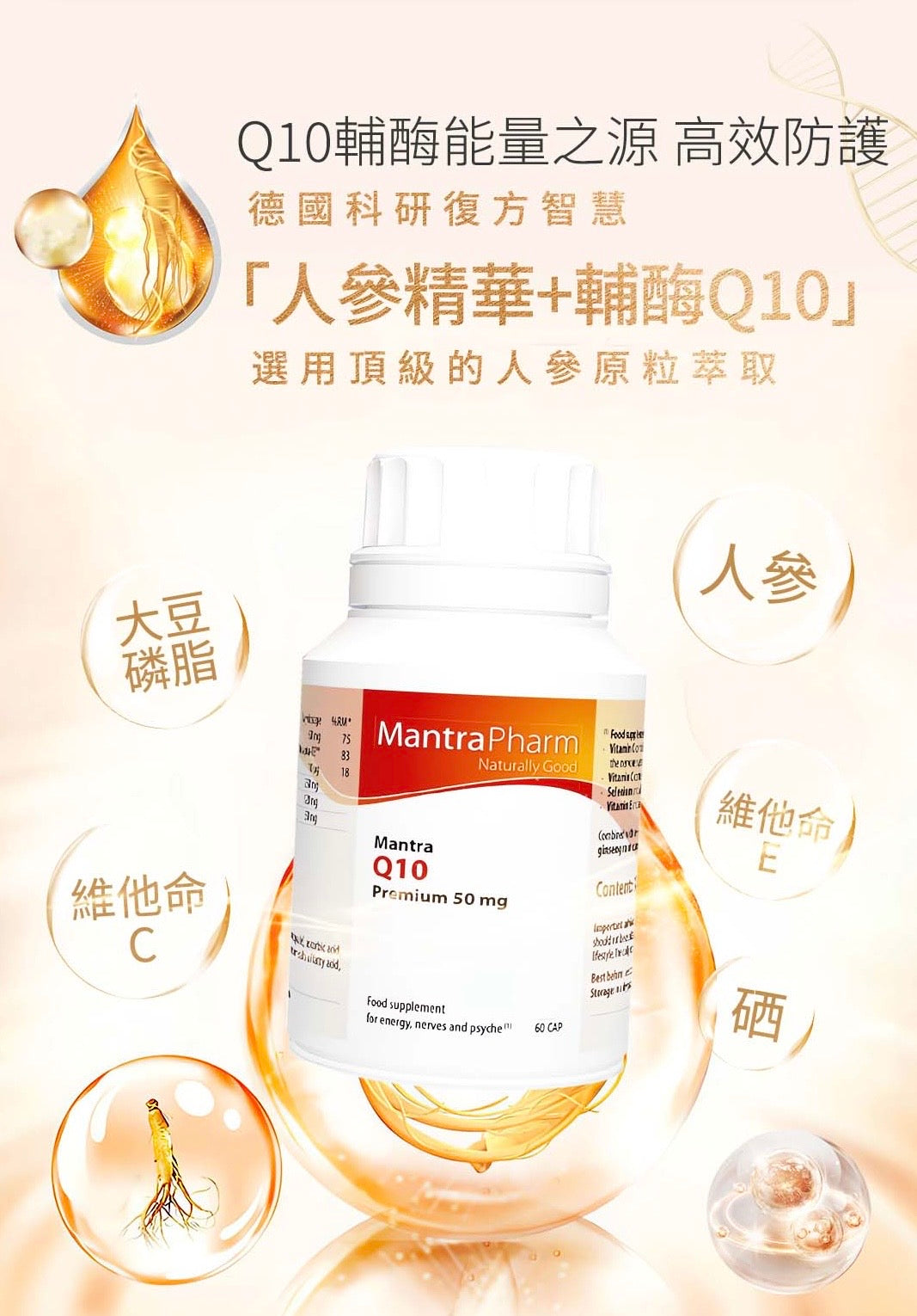 人蔘Q10活力配方 Mantra Q10 Premium 50mg (60粒)